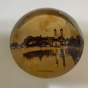 Vintage 2-1/2 inch Brown Paperweight with Scenic View of Friedrichshafen Germany